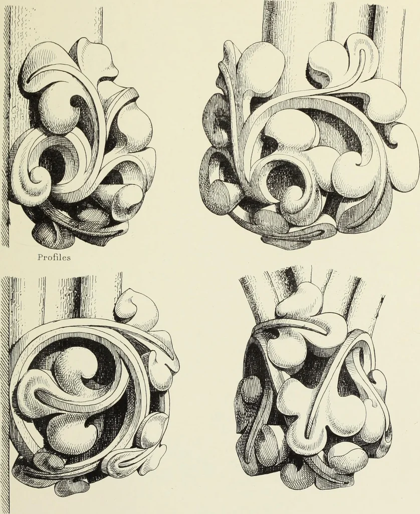 An illustration from Examples of English mediaeval foliage and coloured decoration, taken from buildings of the twelfth to the fifteenth century: with descriptive letterpress, 1874, leaf 181