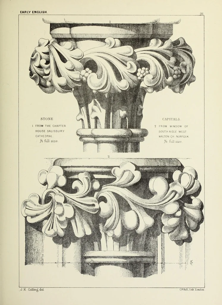 An illustration from Examples of English mediaeval foliage and coloured decoration, taken from buildings of the twelfth to the fifteenth century: with descriptive letterpress, 1874, leaf 197