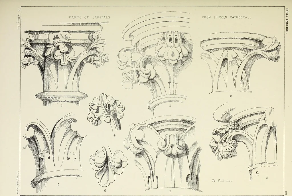 An illustration from Examples of English mediaeval foliage and coloured decoration, taken from buildings of the twelfth to the fifteenth century: with descriptive letterpress, 1874, leaf 201