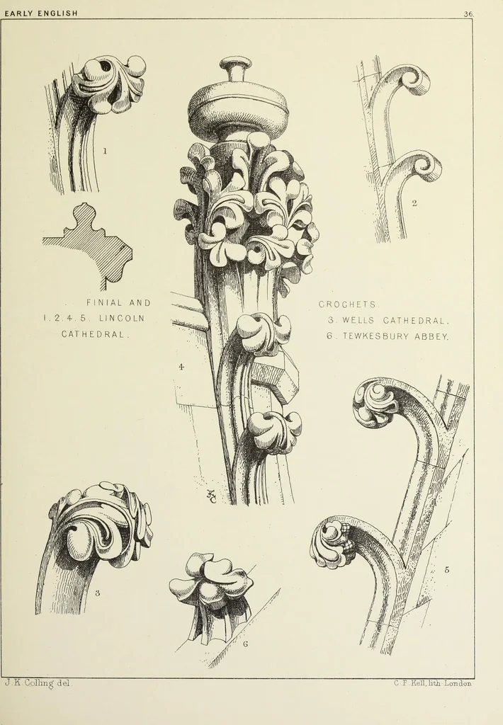 An illustration from Examples of English mediaeval foliage and coloured decoration, taken from buildings of the twelfth to the fifteenth century: with descriptive letterpress, 1874, leaf 213