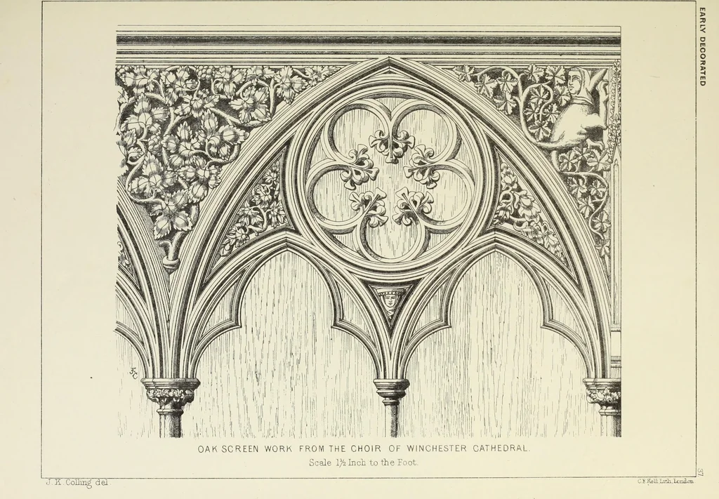 An illustration from Examples of English mediaeval foliage and coloured decoration, taken from buildings of the twelfth to the fifteenth century: with descriptive letterpress, 1874, leaf 217