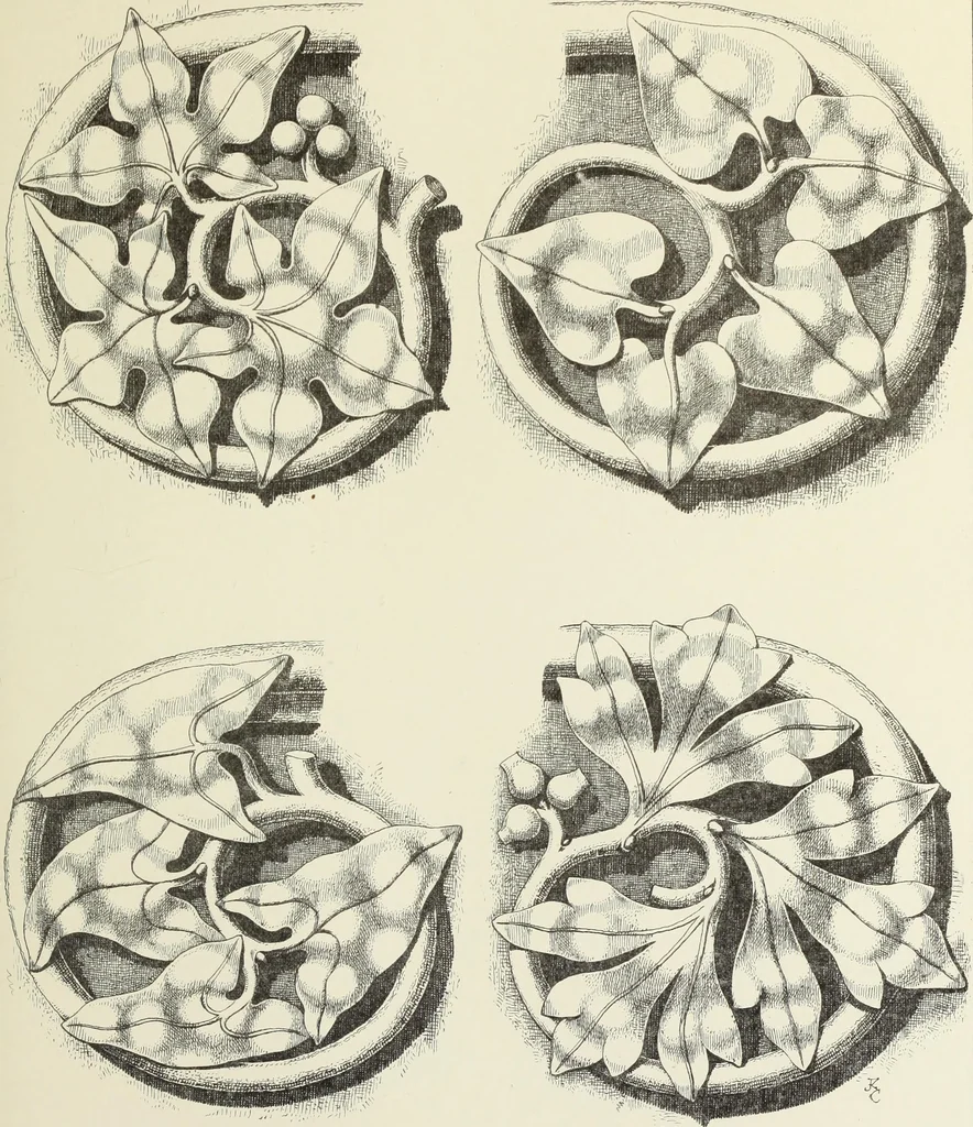 An illustration from Examples of English mediaeval foliage and coloured decoration, taken from buildings of the twelfth to the fifteenth century: with descriptive letterpress, 1874, leaf 229
