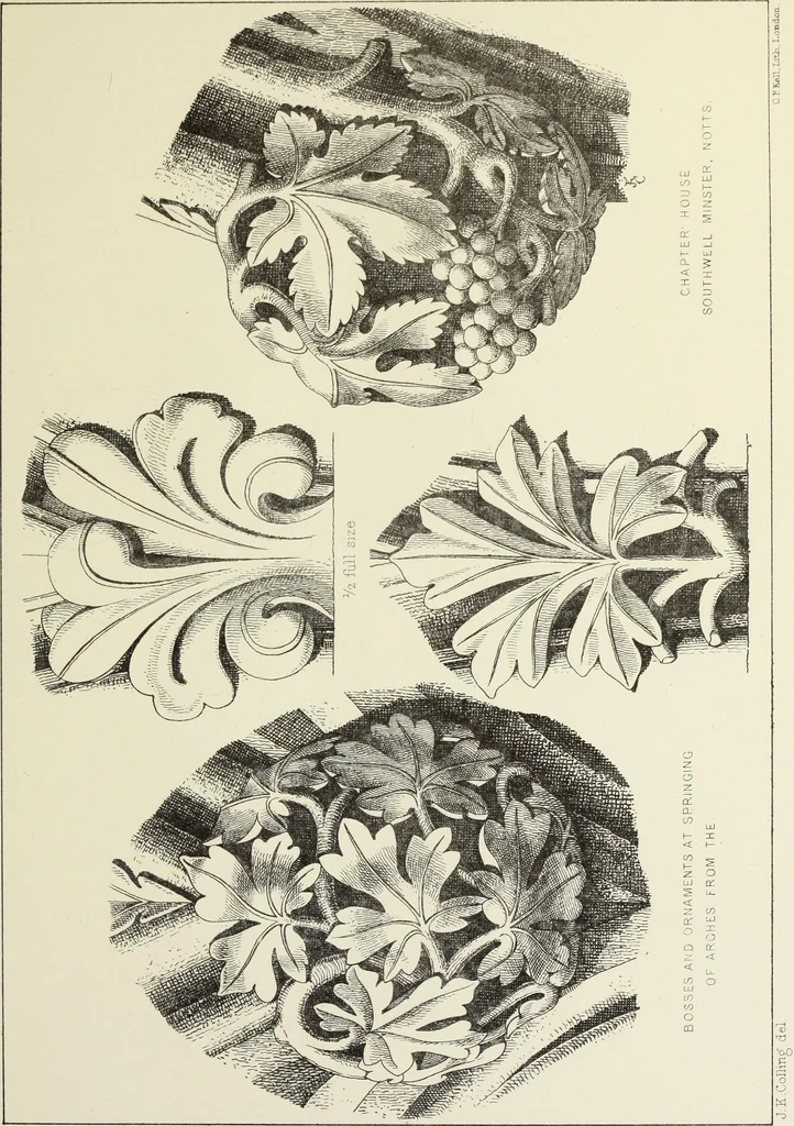 An illustration from Examples of English mediaeval foliage and coloured decoration, taken from buildings of the twelfth to the fifteenth century: with descriptive letterpress, 1874, leaf 245