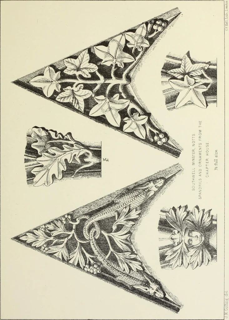 An illustration from Examples of English mediaeval foliage and coloured decoration, taken from buildings of the twelfth to the fifteenth century: with descriptive letterpress, 1874, leaf 249