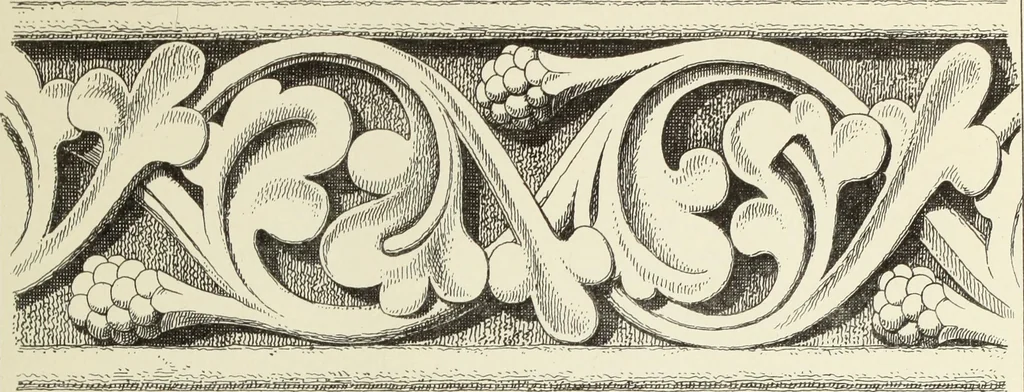 An illustration from Examples of English mediaeval foliage and coloured decoration, taken from buildings of the twelfth to the fifteenth century: with descriptive letterpress, 1874, leaf 257
