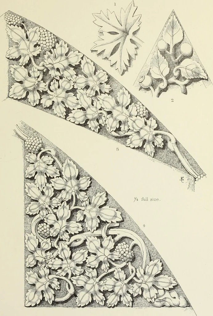 An illustration from Examples of English mediaeval foliage and coloured decoration, taken from buildings of the twelfth to the fifteenth century: with descriptive letterpress, 1874, leaf 265