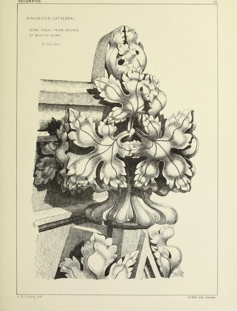 An illustration from Examples of English mediaeval foliage and coloured decoration, taken from buildings of the twelfth to the fifteenth century: with descriptive letterpress, 1874, leaf 285