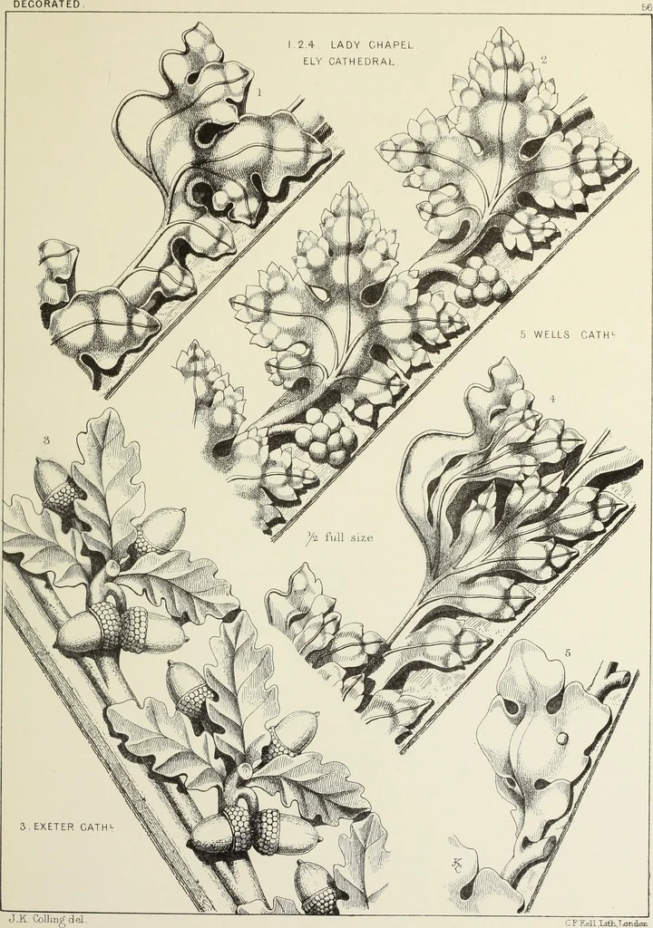 An illustration from Examples of English mediaeval foliage and coloured decoration, taken from buildings of the twelfth to the fifteenth century: with descriptive letterpress, 1874, leaf 293