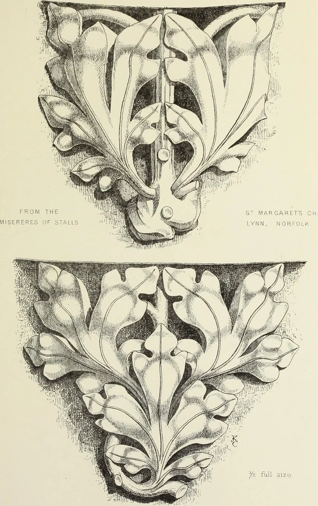 An illustration from Examples of English mediaeval foliage and coloured decoration, taken from buildings of the twelfth to the fifteenth century: with descriptive letterpress, 1874, leaf 297