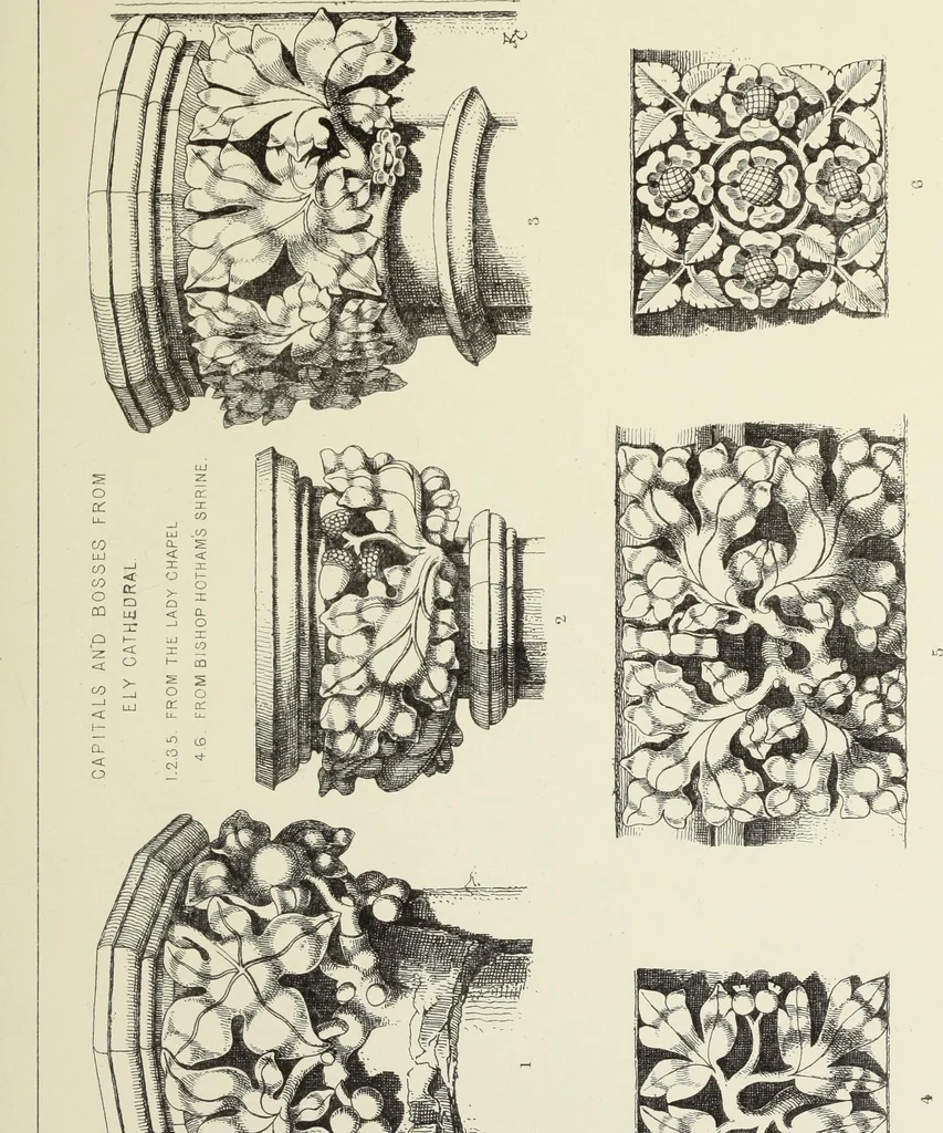 An illustration from Examples of English mediaeval foliage and coloured decoration, taken from buildings of the twelfth to the fifteenth century: with descriptive letterpress, 1874, leaf 305