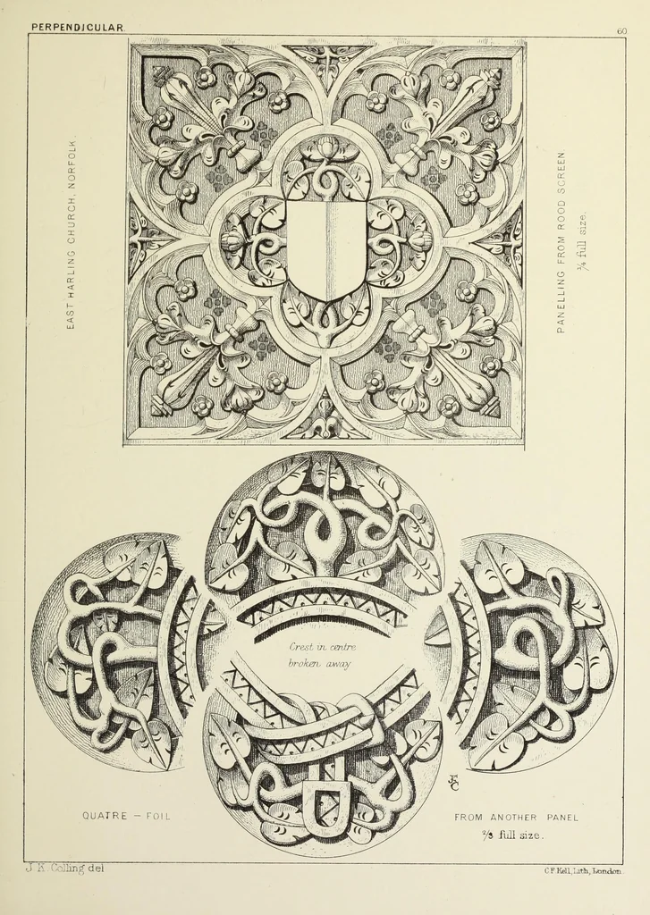 An illustration from Examples of English mediaeval foliage and coloured decoration, taken from buildings of the twelfth to the fifteenth century: with descriptive letterpress, 1874, leaf 309