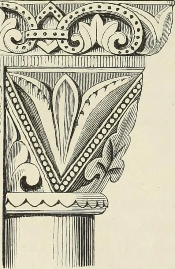 An illustration from Examples of English mediaeval foliage and coloured decoration, taken from buildings of the twelfth to the fifteenth century: with descriptive letterpress, 1874, leaf 32