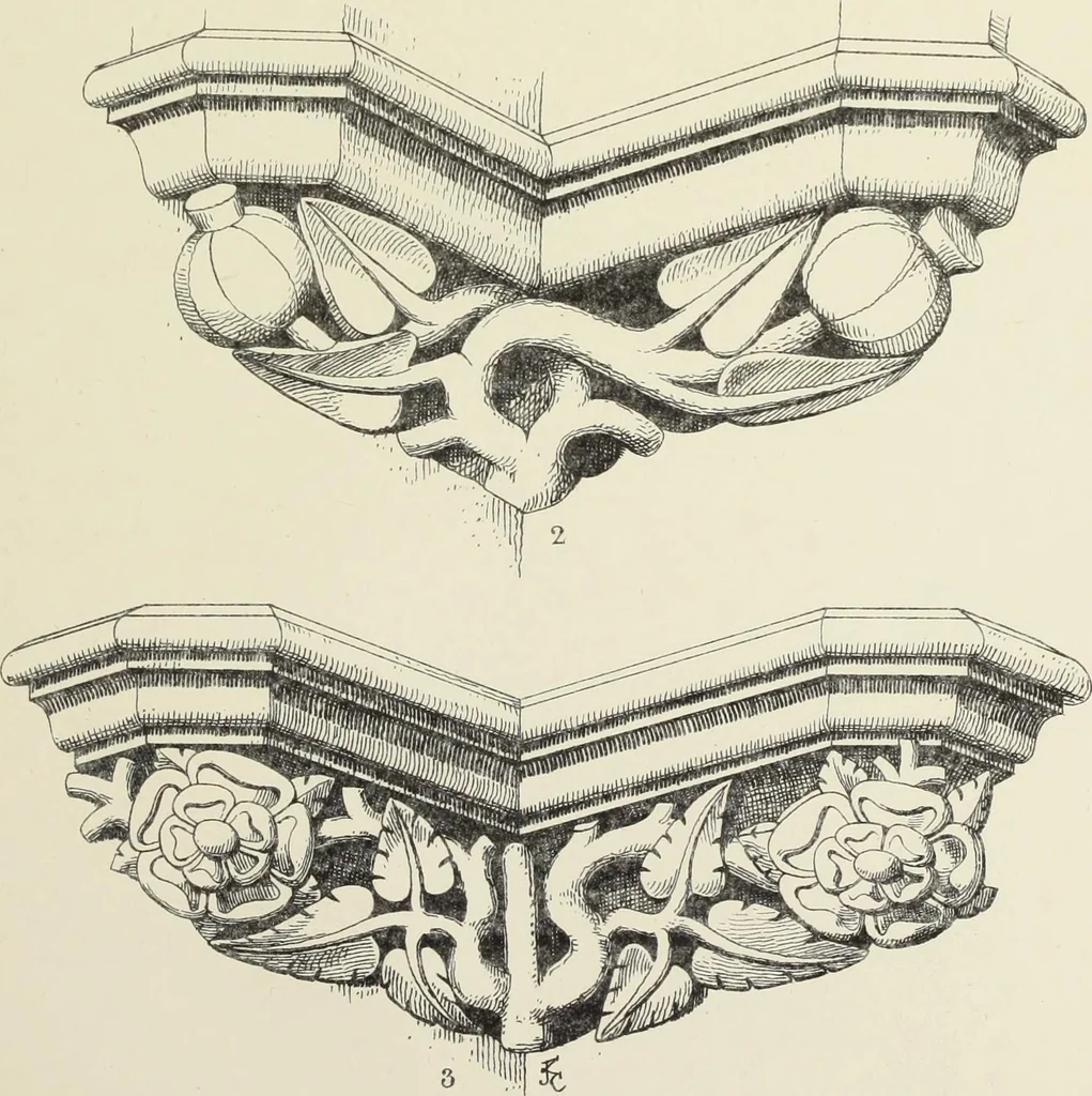 An illustration from Examples of English mediaeval foliage and coloured decoration, taken from buildings of the twelfth to the fifteenth century: with descriptive letterpress, 1874, leaf 345