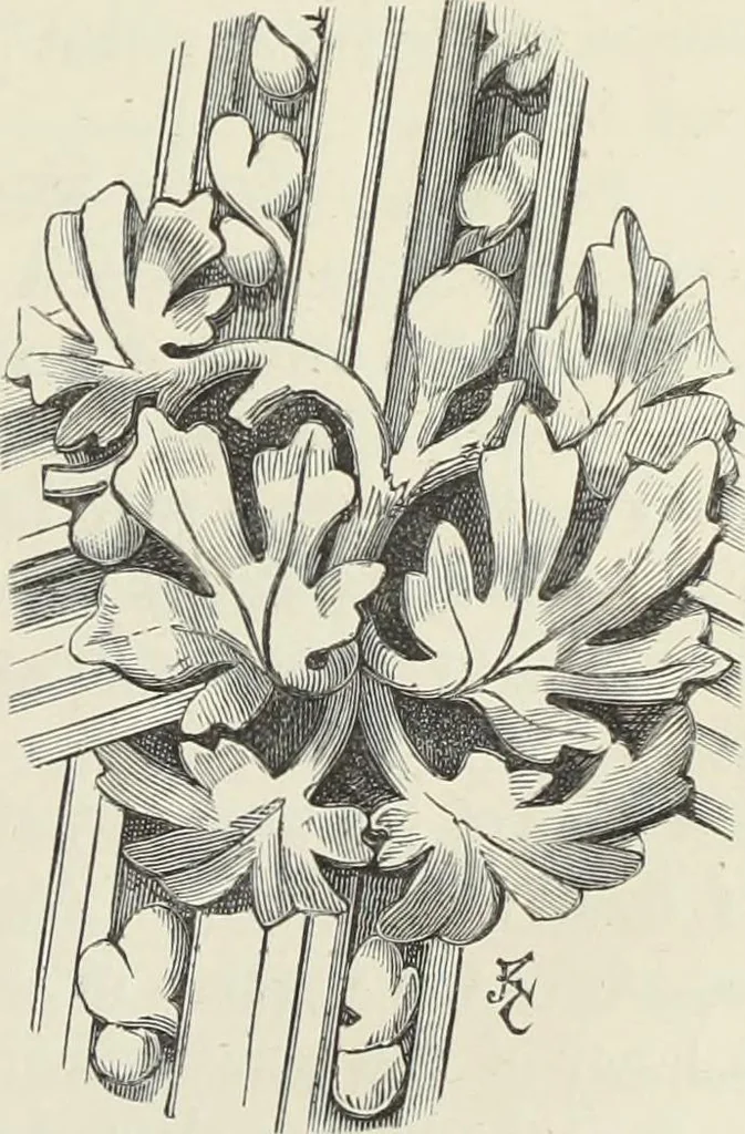 An illustration from Examples of English mediaeval foliage and coloured decoration, taken from buildings of the twelfth to the fifteenth century: with descriptive letterpress, 1874, leaf 53