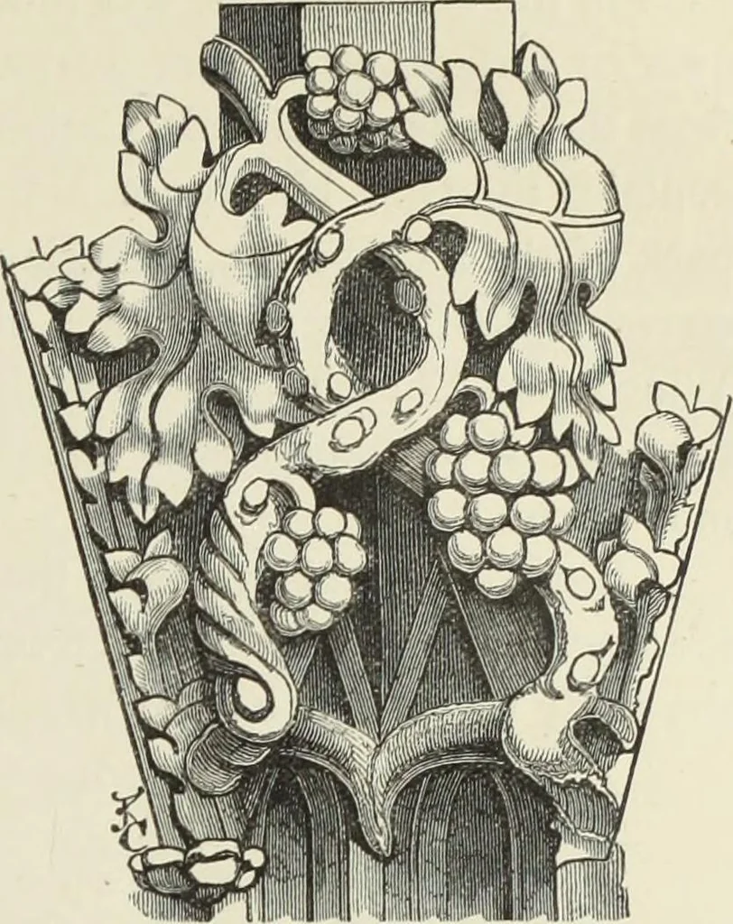 An illustration from Examples of English mediaeval foliage and coloured decoration, taken from buildings of the twelfth to the fifteenth century: with descriptive letterpress, 1874, leaf 61