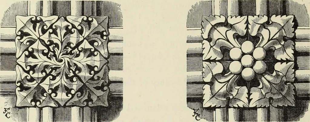 An illustration from Examples of English mediaeval foliage and coloured decoration, taken from buildings of the twelfth to the fifteenth century: with descriptive letterpress, 1874, leaf 68
