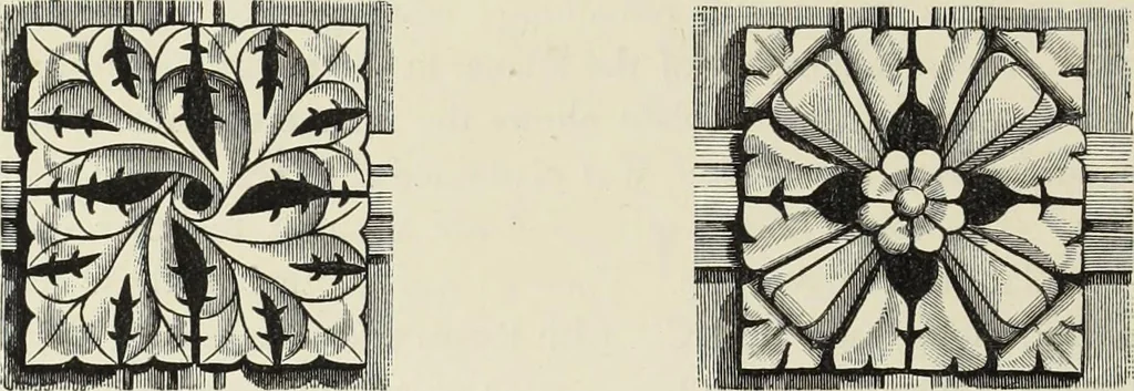 An illustration from Examples of English mediaeval foliage and coloured decoration, taken from buildings of the twelfth to the fifteenth century: with descriptive letterpress, 1874, leaf 68