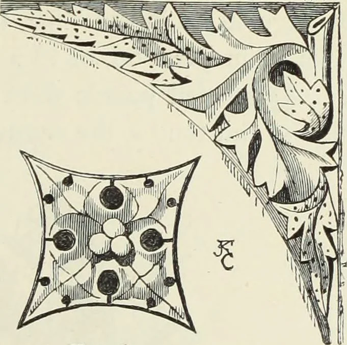 An illustration from Examples of English mediaeval foliage and coloured decoration, taken from buildings of the twelfth to the fifteenth century: with descriptive letterpress, 1874, leaf 69