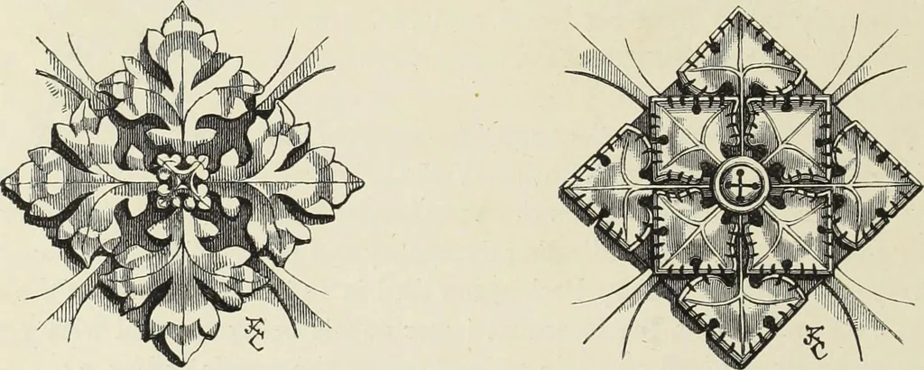 An illustration from Examples of English mediaeval foliage and coloured decoration, taken from buildings of the twelfth to the fifteenth century: with descriptive letterpress, 1874, leaf 70
