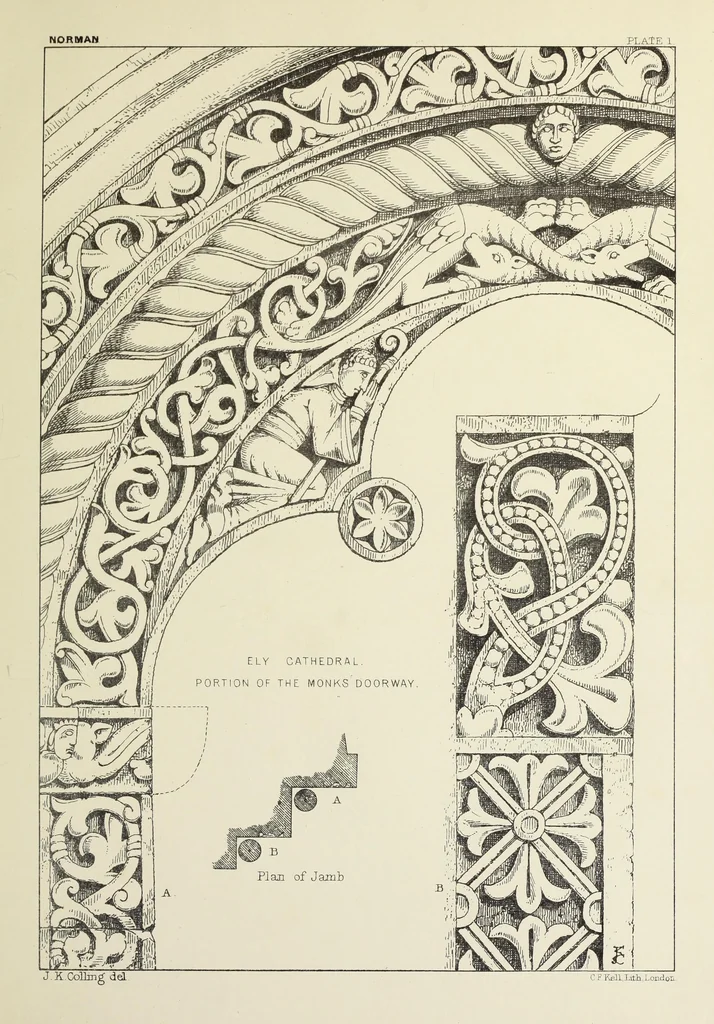 An illustration from Examples of English mediaeval foliage and coloured decoration, taken from buildings of the twelfth to the fifteenth century: with descriptive letterpress, 1874, leaf 73