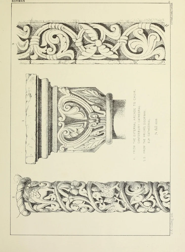 An illustration from Examples of English mediaeval foliage and coloured decoration, taken from buildings of the twelfth to the fifteenth century: with descriptive letterpress, 1874, leaf 81