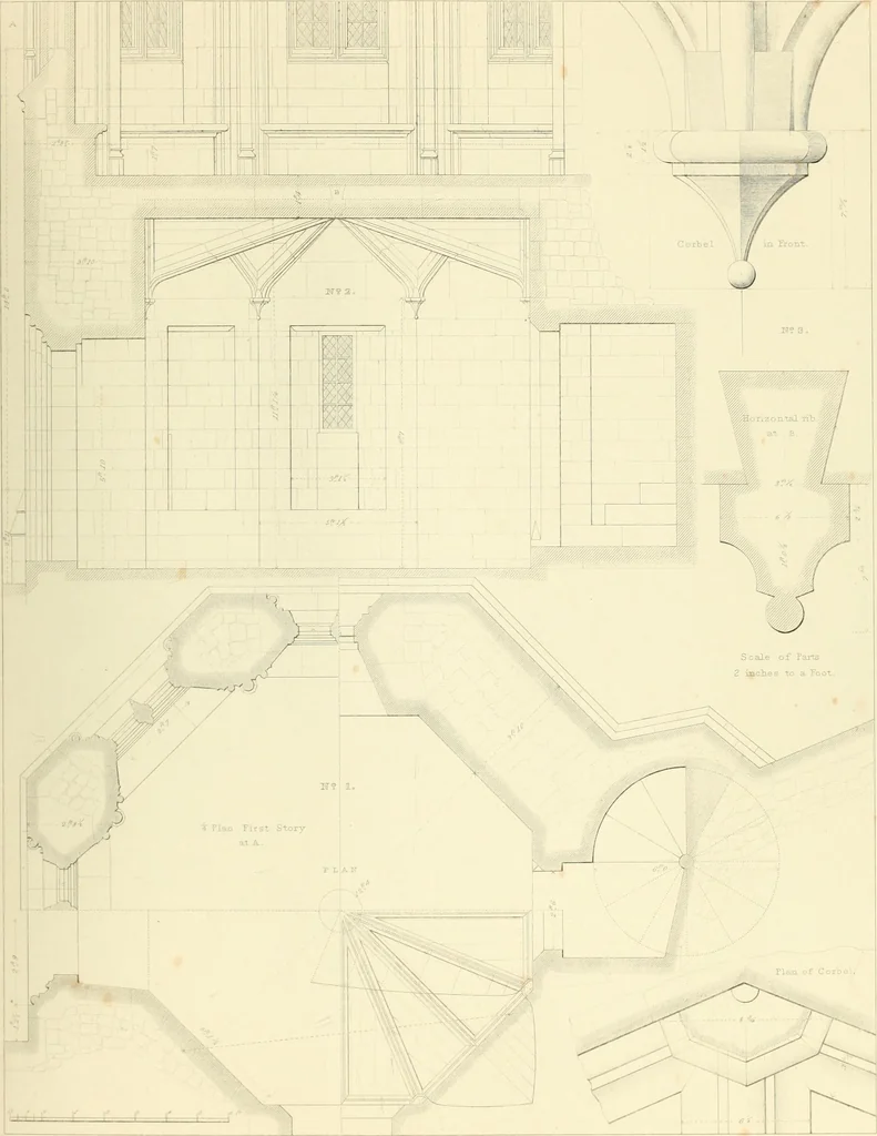 An illustration from Examples of Gothic architecture : selected from various ancient edifices in England : consisting of plans, elevations, sections, and parts at large : accompanied by historical and descriptive accounts, 1850, leaf 124