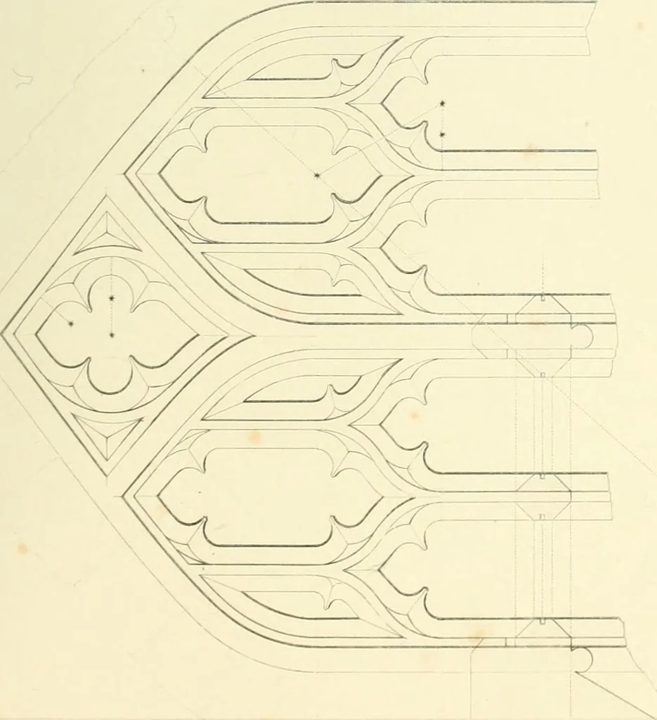 An illustration from Examples of Gothic architecture : selected from various ancient edifices in England : consisting of plans, elevations, sections, and parts at large : accompanied by historical and descriptive accounts, 1850, leaf 132