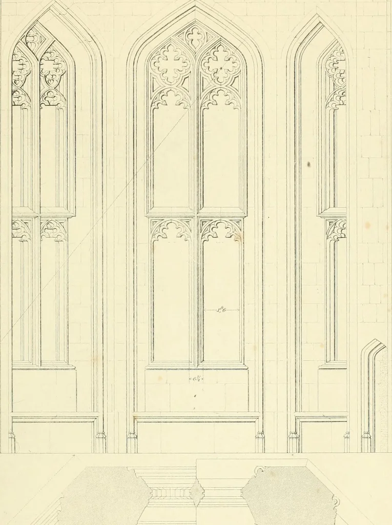 An illustration from Examples of Gothic architecture : selected from various ancient edifices in England : consisting of plans, elevations, sections, and parts at large : accompanied by historical and descriptive accounts, 1850, leaf 134