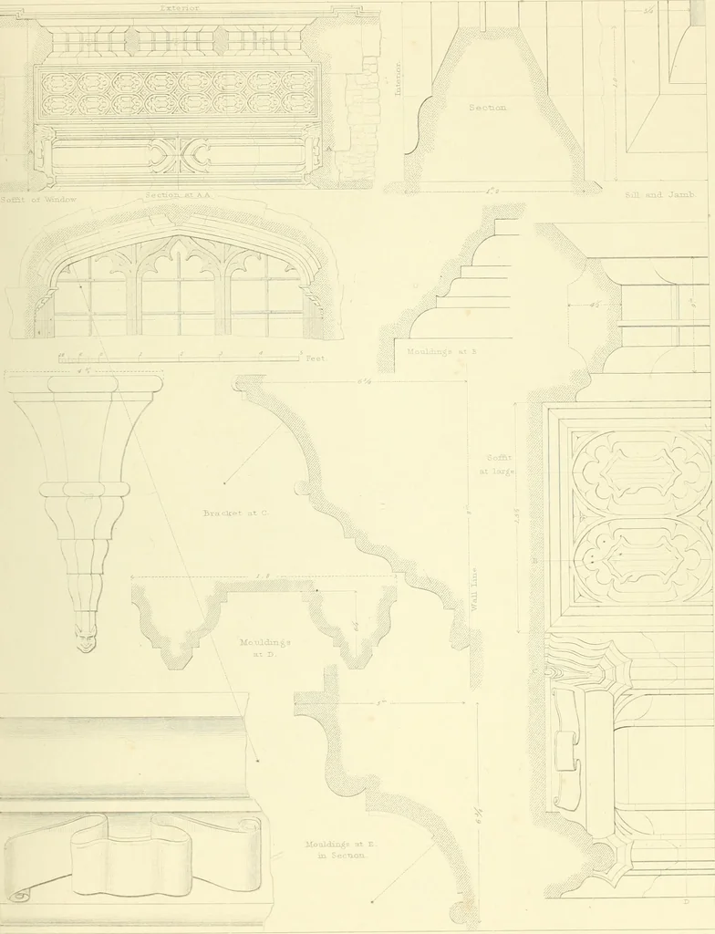 An illustration from Examples of Gothic architecture : selected from various ancient edifices in England : consisting of plans, elevations, sections, and parts at large : accompanied by historical and descriptive accounts, 1850, leaf 144