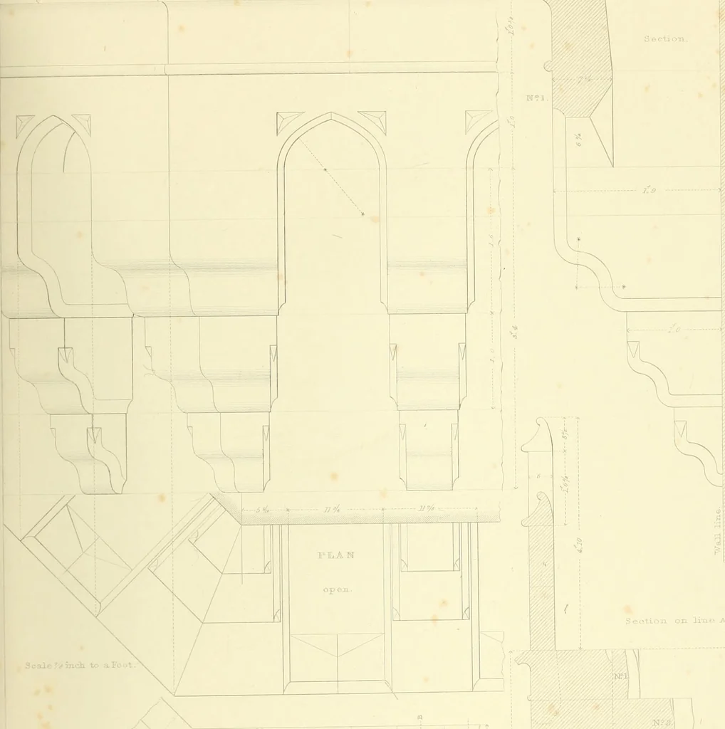 An illustration from Examples of Gothic architecture : selected from various ancient edifices in England : consisting of plans, elevations, sections, and parts at large : accompanied by historical and descriptive accounts, 1850, leaf 164