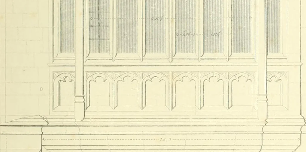 An illustration from Examples of Gothic architecture : selected from various ancient edifices in England : consisting of plans, elevations, sections, and parts at large : accompanied by historical and descriptive accounts, 1850, leaf 172