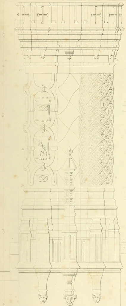 An illustration from Examples of Gothic architecture : selected from various ancient edifices in England : consisting of plans, elevations, sections, and parts at large : accompanied by historical and descriptive accounts, 1850, leaf 180