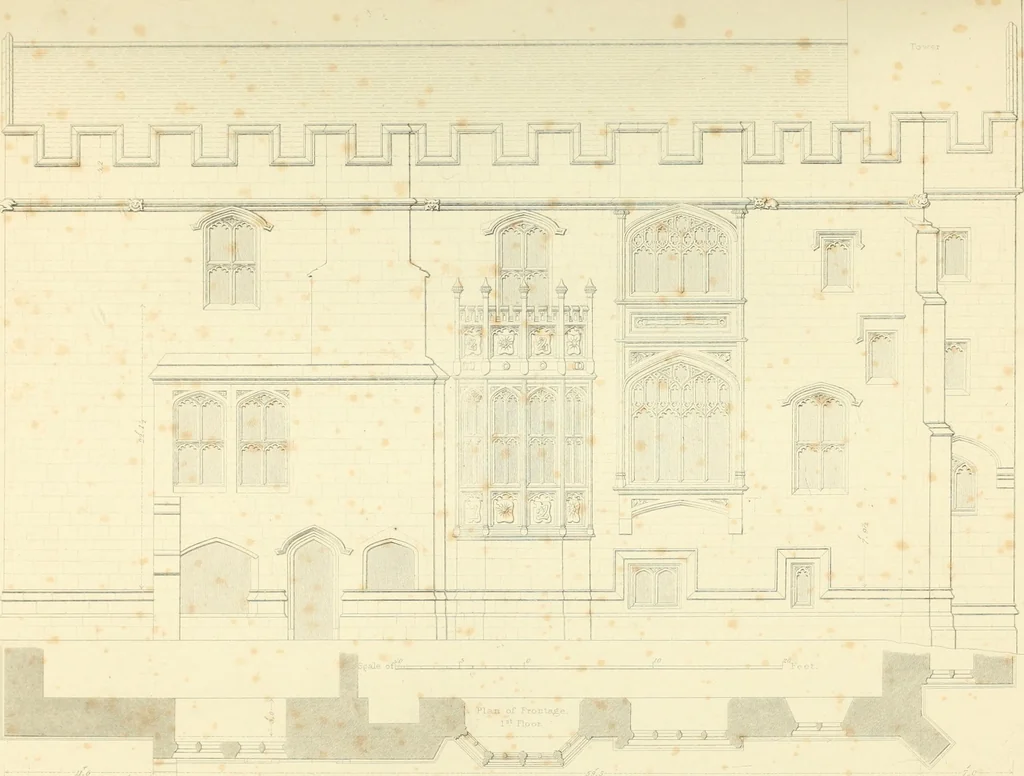 An illustration from Examples of Gothic architecture : selected from various ancient edifices in England : consisting of plans, elevations, sections, and parts at large : accompanied by historical and descriptive accounts, 1850, leaf 182