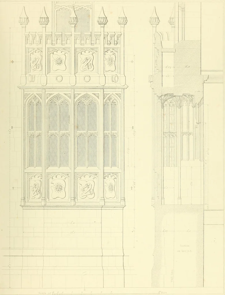 An illustration from Examples of Gothic architecture : selected from various ancient edifices in England : consisting of plans, elevations, sections, and parts at large : accompanied by historical and descriptive accounts, 1850, leaf 184