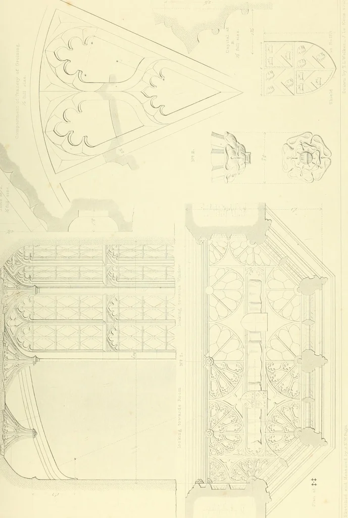 An illustration from Examples of Gothic architecture : selected from various ancient edifices in England : consisting of plans, elevations, sections, and parts at large : accompanied by historical and descriptive accounts, 1850, leaf 186