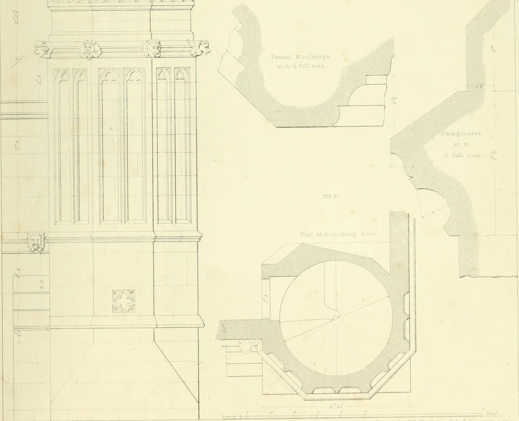 An illustration from Examples of Gothic architecture : selected from various ancient edifices in England : consisting of plans, elevations, sections, and parts at large : accompanied by historical and descriptive accounts, 1850, leaf 190