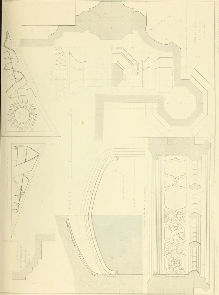 An illustration from Examples of Gothic architecture : selected from various ancient edifices in England : consisting of plans, elevations, sections, and parts at large : accompanied by historical and descriptive accounts, 1850, leaf 194