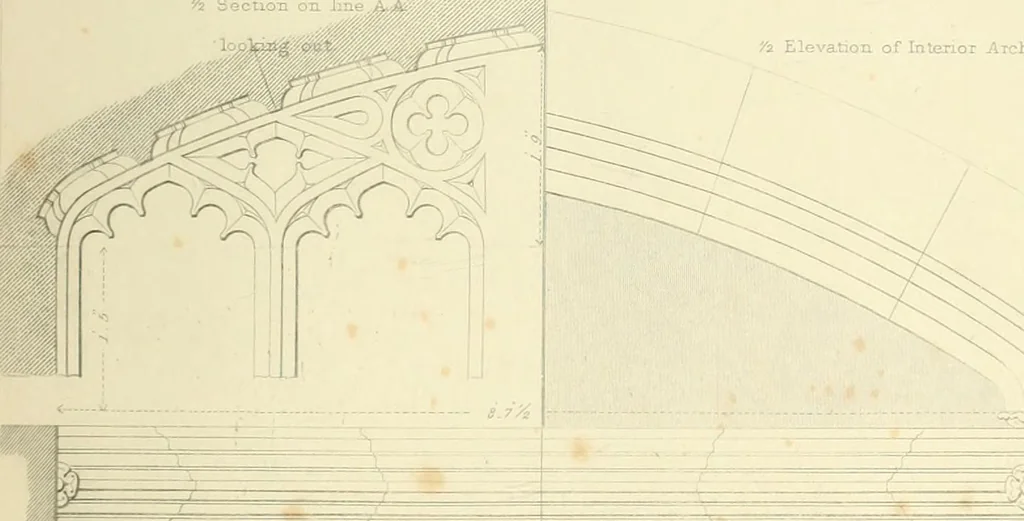 An illustration from Examples of Gothic architecture : selected from various ancient edifices in England : consisting of plans, elevations, sections, and parts at large : accompanied by historical and descriptive accounts, 1850, leaf 196