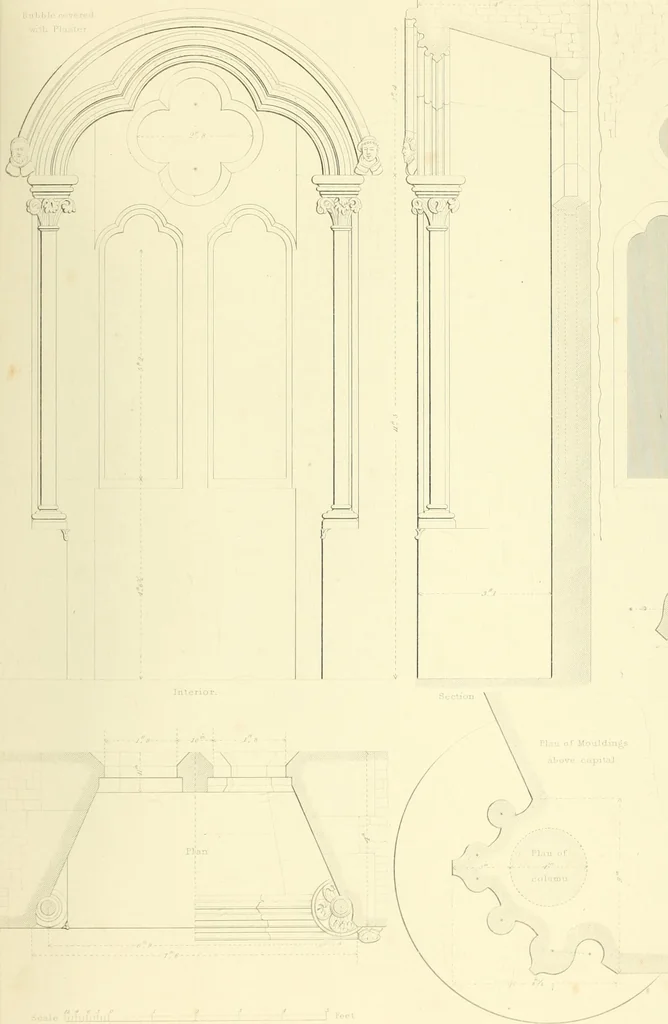 An illustration from Examples of Gothic architecture : selected from various ancient edifices in England : consisting of plans, elevations, sections, and parts at large : accompanied by historical and descriptive accounts, 1850, leaf 206