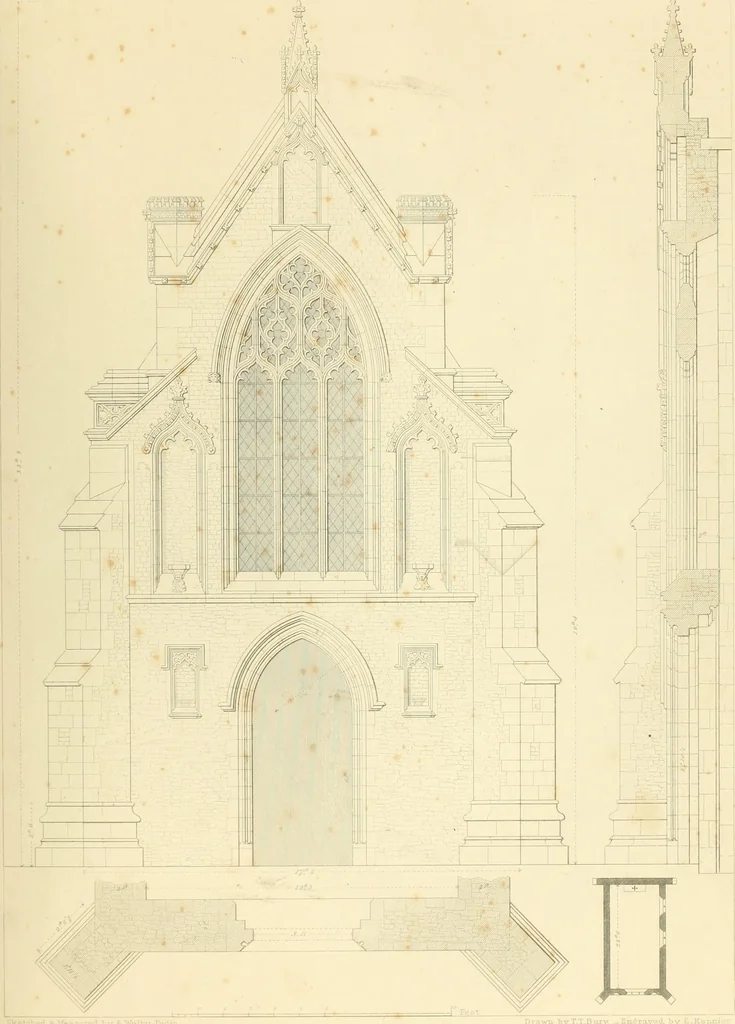 An illustration from Examples of Gothic architecture : selected from various ancient edifices in England : consisting of plans, elevations, sections, and parts at large : accompanied by historical and descriptive accounts, 1850, leaf 96