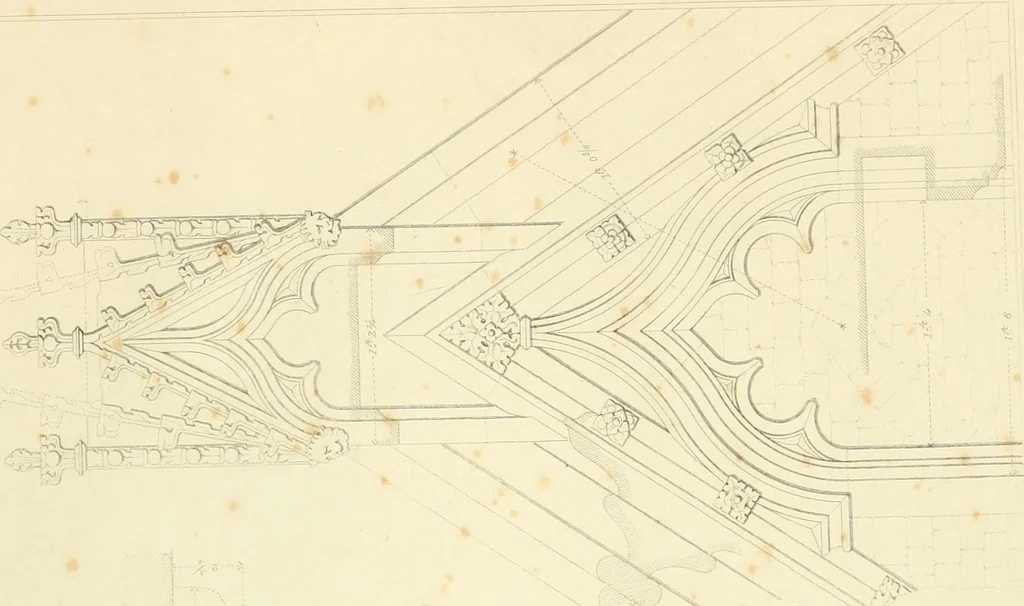 An illustration from Examples of Gothic architecture : selected from various ancient edifices in England : consisting of plans, elevations, sections, and parts at large : accompanied by historical and descriptive accounts, 1850, leaf 98