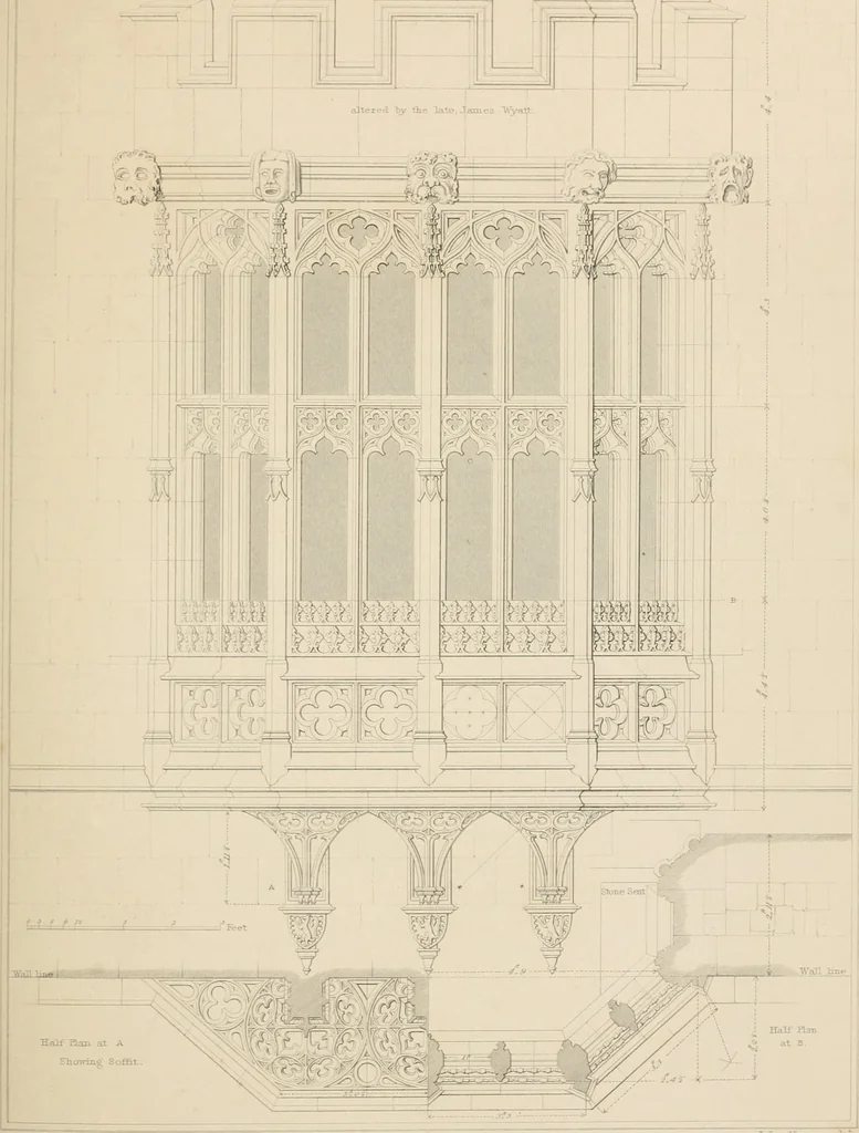 An illustration from Examples of Gothic architecture : selected from various antient edifices in England, consisting of plans, elevations, sections, and parts at large ... accompanied by historical and descriptive accounts, 1838, leaf 100