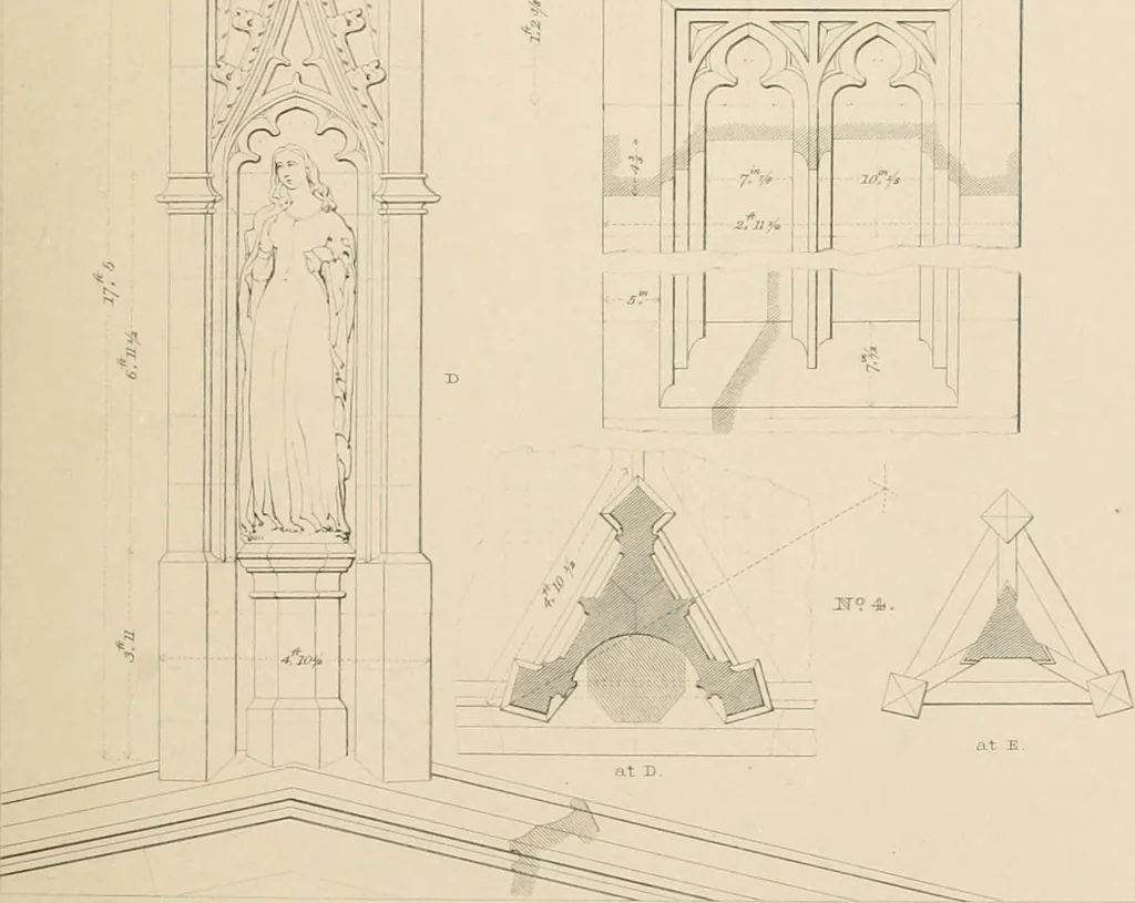 An illustration from Examples of Gothic architecture : selected from various antient edifices in England, consisting of plans, elevations, sections, and parts at large ... accompanied by historical and descriptive accounts, 1838, leaf 106