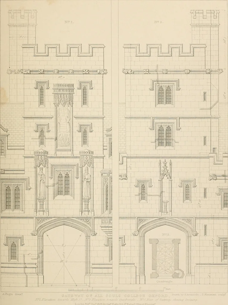 An illustration from Examples of Gothic architecture : selected from various antient edifices in England, consisting of plans, elevations, sections, and parts at large ... accompanied by historical and descriptive accounts, 1838, leaf 108