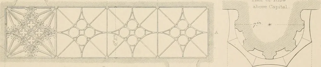 An illustration from Examples of Gothic architecture : selected from various antient edifices in England, consisting of plans, elevations, sections, and parts at large ... accompanied by historical and descriptive accounts, 1838, leaf 110