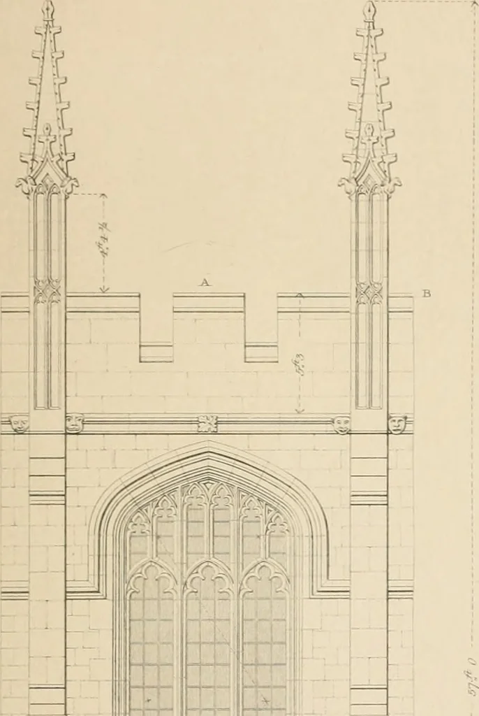 An illustration from Examples of Gothic architecture : selected from various antient edifices in England, consisting of plans, elevations, sections, and parts at large ... accompanied by historical and descriptive accounts, 1838, leaf 112