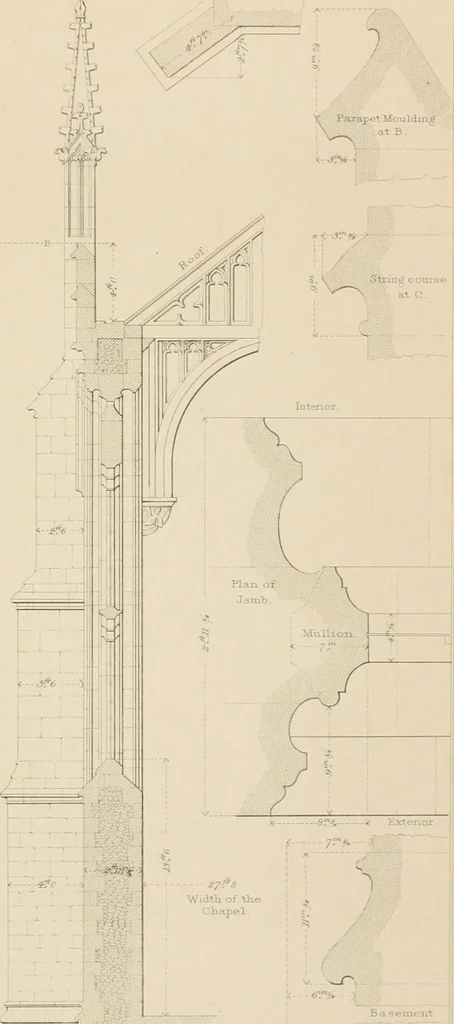 An illustration from Examples of Gothic architecture : selected from various antient edifices in England, consisting of plans, elevations, sections, and parts at large ... accompanied by historical and descriptive accounts, 1838, leaf 112