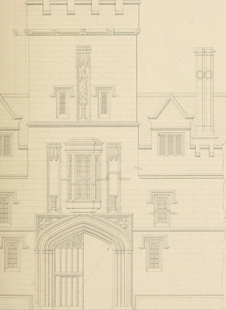 An illustration from Examples of Gothic architecture : selected from various antient edifices in England, consisting of plans, elevations, sections, and parts at large ... accompanied by historical and descriptive accounts, 1838, leaf 116