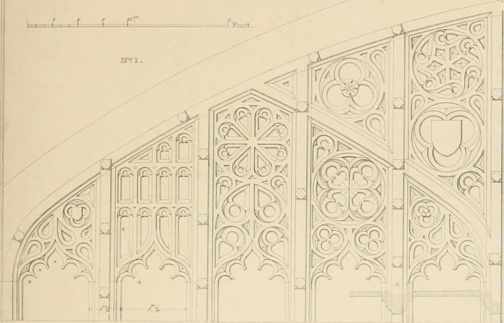An illustration from Examples of Gothic architecture : selected from various antient edifices in England, consisting of plans, elevations, sections, and parts at large ... accompanied by historical and descriptive accounts, 1838, leaf 120