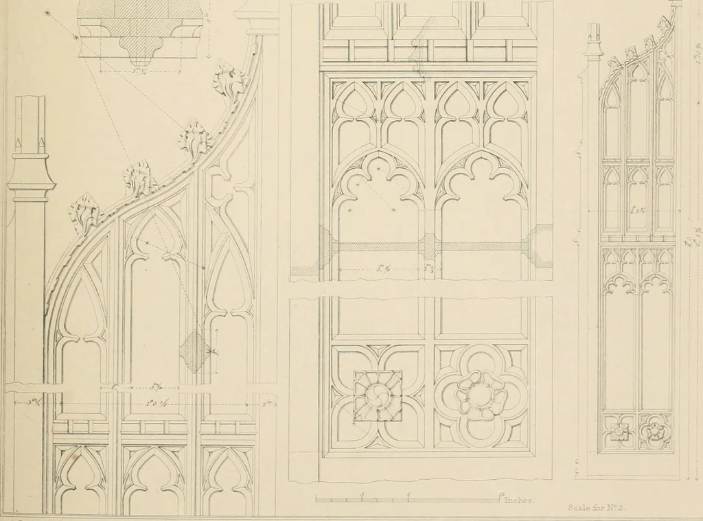 An illustration from Examples of Gothic architecture : selected from various antient edifices in England, consisting of plans, elevations, sections, and parts at large ... accompanied by historical and descriptive accounts, 1838, leaf 120